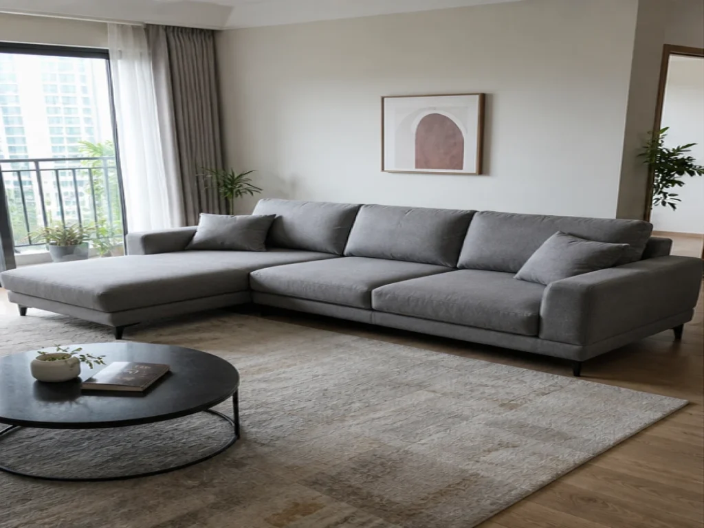 Sofa góc Luna vải nỉ xám