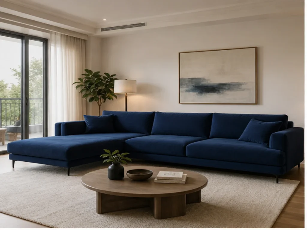 Sofa góc Luxury microfiber màu xanh navy