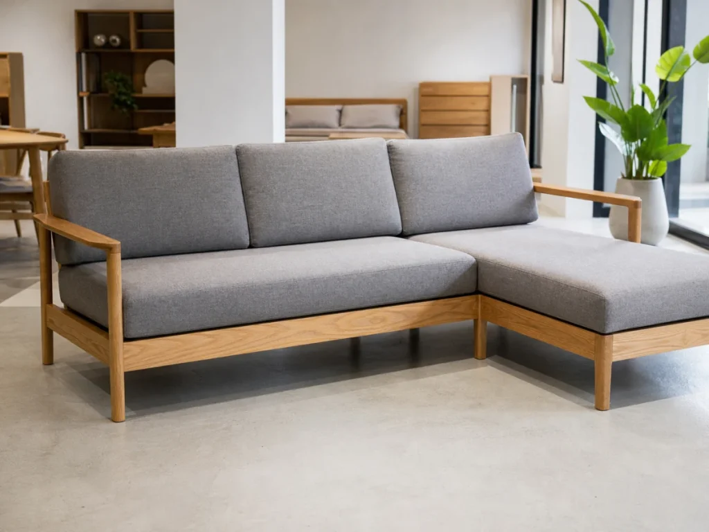 Sofa góc Tối giản gỗ tự nhiên màu ghi