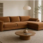 Sofa góc Tối giản vải nhung màu nâu caramel