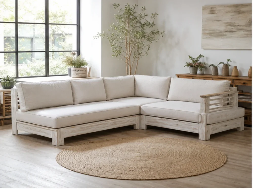 Sofa góc Vintage gỗ công nghiệp màu trắng