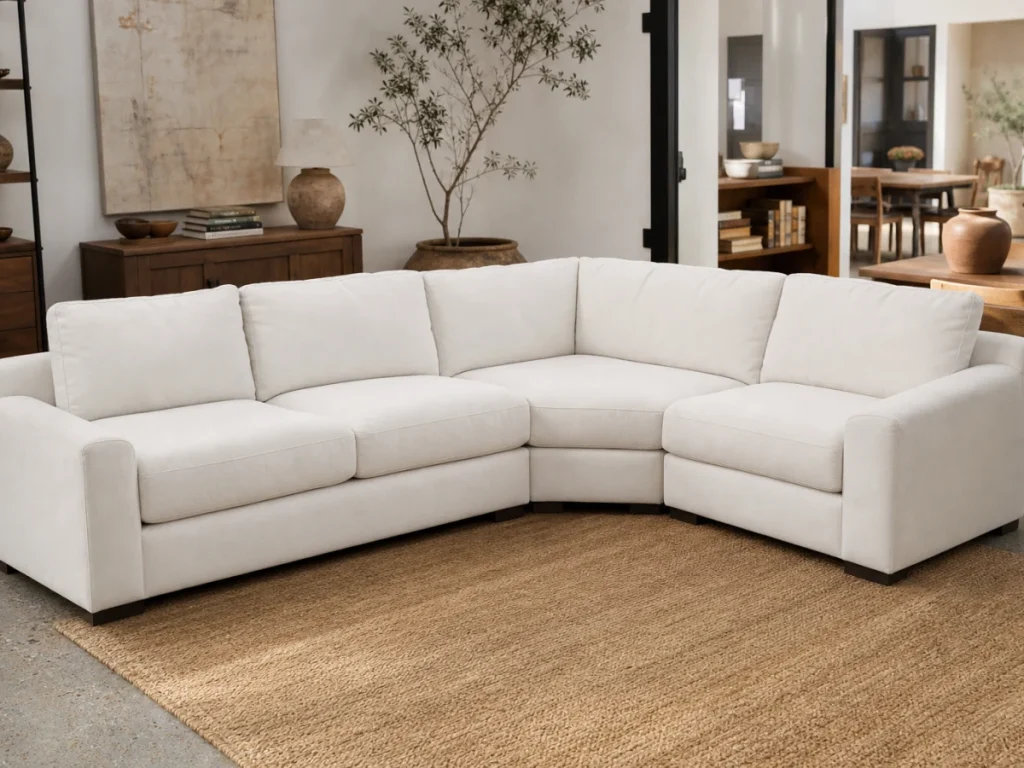 Sofa góc Vintage vải bố màu trắng